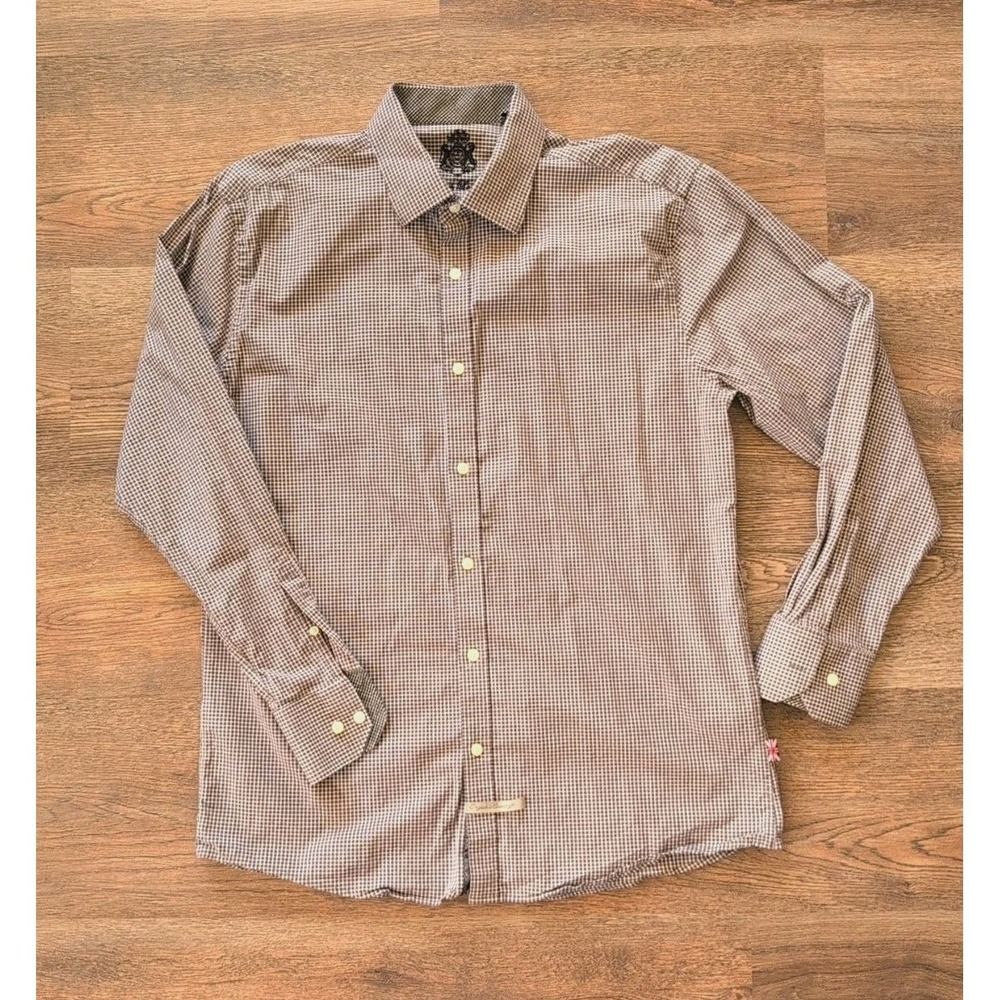 English Laundry 17 36/37 Black Gray Check Flip Cuff Long Sleeve Button Up Shirt